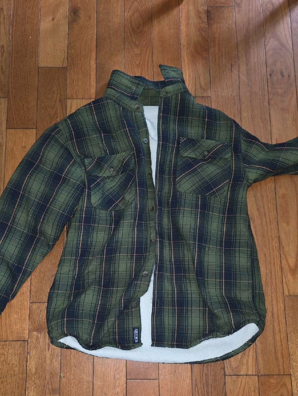 62 - SMITH Oversized Green and Navy Plaid Sherpa-Lined Shirt Jacket